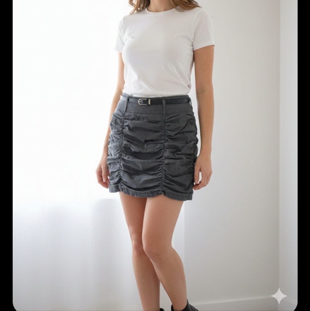 Y2K Aesthetic Gray Ruched Bodycon Mini Skirt Sz 15/16 Jr